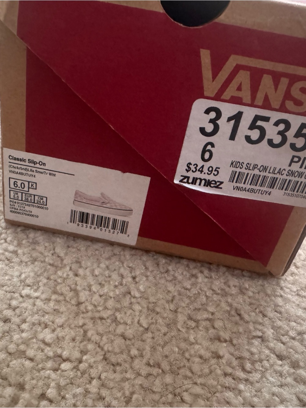 Vans Kids Checkered Lilac Snow Slip Ons